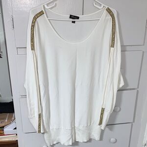 Thalia Sodi Ivory Top with Gold Trim